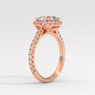 1.0CT Cushion Cut Diamond Halo Pave Setting Moissanite Engagement Ring