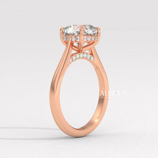 1.0CT Cushion Cut Hidden Halo Moissanite Engagement Ring