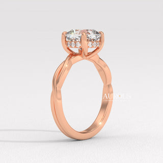 2.0CT Cushion Cut Twisted Hidden Halo Moissanite Engagement Ring