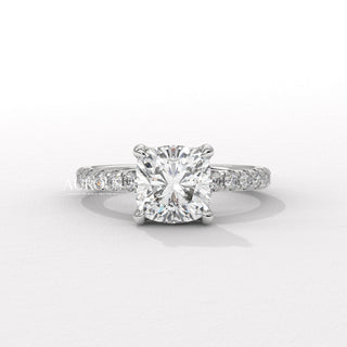 1.0CT Cushion Cut Hidden Halo Setting Moissanite Engagement Ring