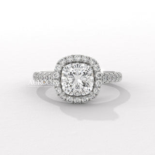 1.0CT Cushion Cut Diamond Halo Pave Setting Moissanite Engagement Ring