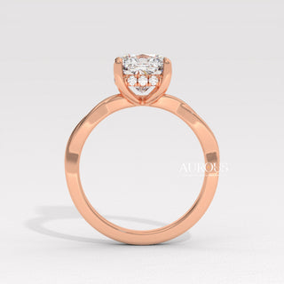 2.0CT Cushion Cut Twisted Hidden Halo Moissanite Engagement Ring