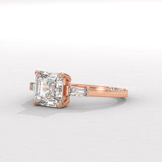 1.50CT Asscher Diamond Three Stone Moissanite Engagement Ring