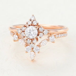 round-moissanite-cluster-bridal-ring-set