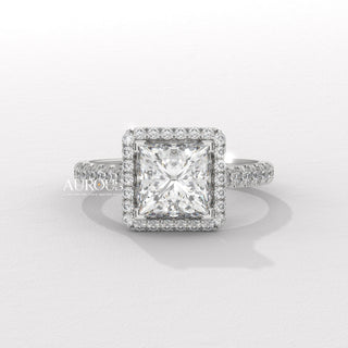 1.0CT Princess Cut Diamond Halo Pave Setting Moissanite Engagement Ring