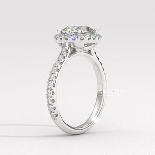 1.0CT Cushion Cut Diamond Halo Pave Setting Moissanite Engagement Ring