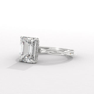 2.50CT Emerald Cut Twisted Hidden Halo Moissanite Engagement Ring