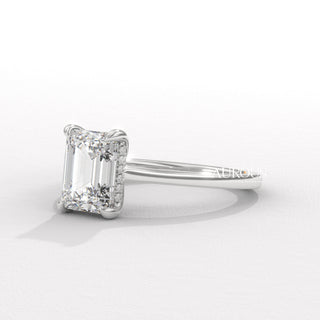 2.0CT Emerald Cut Diamond Hidden Halo Setting Moissanite Engagement Ring