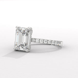 2.50CT Emerald Cut Hidden Halo Pave Setting Moissanite Engagement Ring