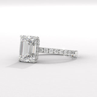 1.50CT Emerald Cut Hidden Halo Pave Setting Moissante Engagement Ring