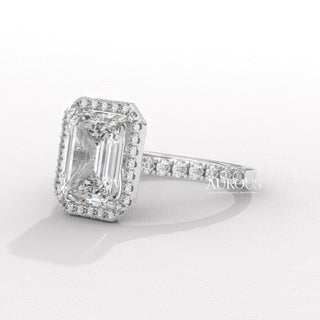 2.0CT Emerald Cut Halo Pave Setting Moissanite Engagement Ring