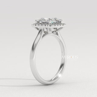 1.0CT Princess Cut Halo Setting Moissanite Engagement Ring