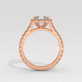 1.0CT Asscher Cut Diamond Halo Setting Moissanite Engagement Ring