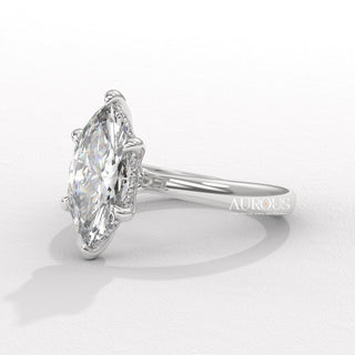 2.0CT Marquise Cut Hidden Halo Diamond Moissanite Engagement Ring