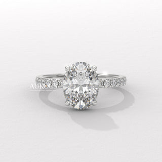 2.0CT Oval Diamon Hidden Halo Pave Setting Moissanite Engagement Ring