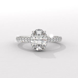 1.50CT Oval Diamond Hidden Halo Pave Setting Moissanite Engagement Ring