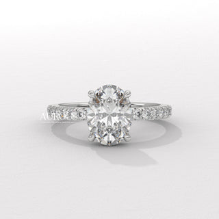 1.0CT Oval Cut Pave Setting Moissanite Engagement Ring