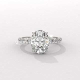2.0CT Oval Diamond Pave Setting Hidden Halo Moissanite Engagement Ring