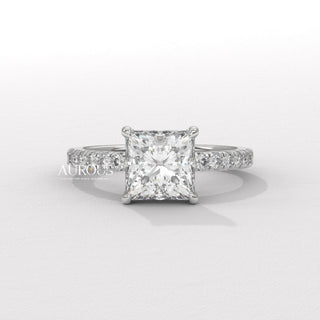 1.0CT Princess Cut Pave Setting Moissanite Engagement Ring