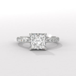 1.50CT Princess Diamond Hidden Halo Pave Setting Engagement Ring