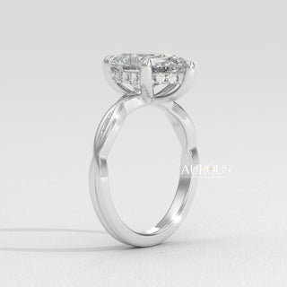 2.0CT Pear Diamond Twisted Hidden Halo Moissanite Engagement Ring