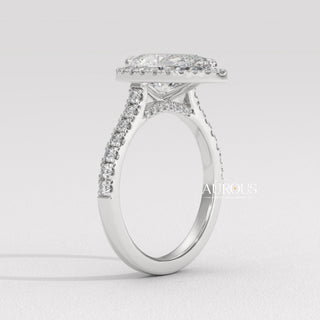 2.0CT Pear Cut Diamond Halo Pave Setting Moissanite Engagement Ring