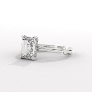 2.50CT Radiant Diamond Twisted Hidden Halo Moissanite Engagement Ring