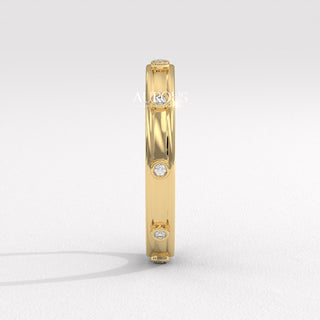 Round Diamond Bezel Unique Eternity Moissanite Wedding Band