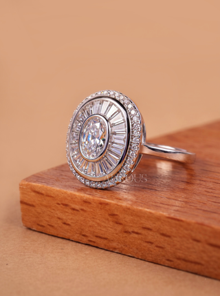 0.50CT Oval Cluster Diamond Bezel Set Unique Engagement Ring
