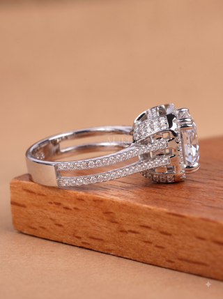 2.0CT Asscher Unique Halo Double Band Diamond Engagement Ring