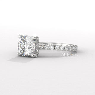 1.0CT Cushion Cut Hidden Halo Setting Moissanite Engagement Ring