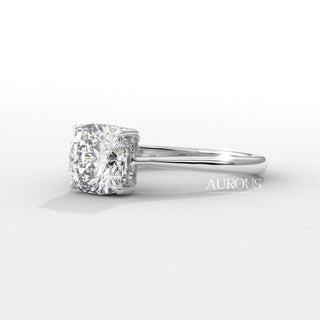 1.0CT Cushion Cut Hidden Halo Moissanite Engagement Ring