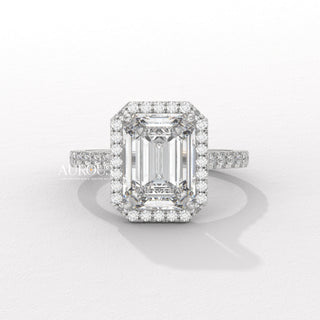 2.0CT Emerald Cut Halo Pave Setting Moissanite Engagement Ring