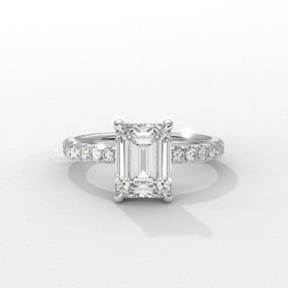 2.0CT Emerald Cut Diamond Pave Setting Moissanite Engagement Ring