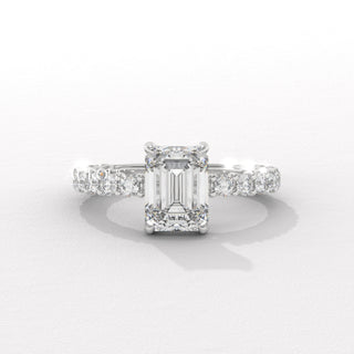2.0CT Emerald Cut Diamond Pave Setting Moissanite Engagement Ring