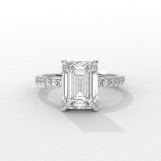 2.50CT Emerald Cut Hidden Halo Pave Setting Moissanite Engagement Ring