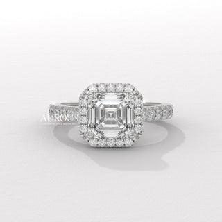 1.0CT Asscher Cut Diamond Halo Setting Moissanite Engagement Ring