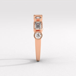 Emerald & Round Diamond Half Eternity Wedding Band