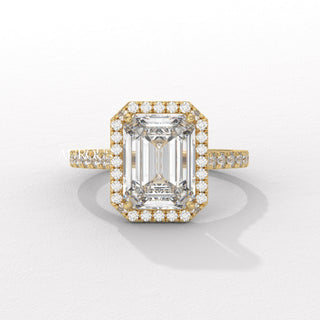 2.0CT Emerald Cut Halo Pave Setting Moissanite Engagement Ring