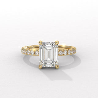 2.0CT Emerald Cut Diamond Pave Setting Moissanite Engagement Ring