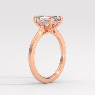 2.0CT Emerald Cut Diamond Hidden Halo Setting Moissanite Engagement Ring