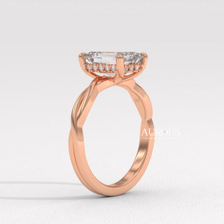 2.50CT Emerald Cut Twisted Hidden Halo Moissanite Engagement Ring