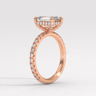 2.0CT Emerald Cut Diamond Pave Setting Moissanite Engagement Ring