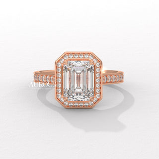 1.50CT Emerald Cut Halo Pave Setting Moissanite Engagement Ring