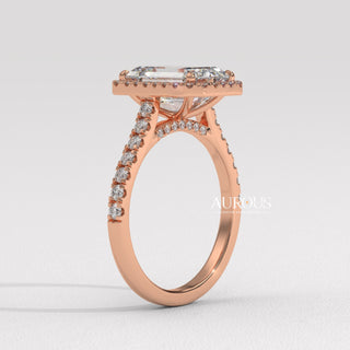 2.0CT Emerald Cut Halo Pave Setting Moissanite Engagement Ring