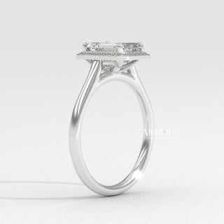 2.0CT Emerald Cut Diamond Halo Setting Moissanite Engagement Ring