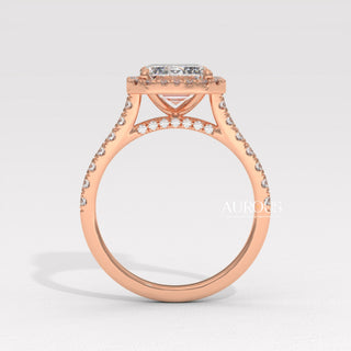 2.0CT Emerald Cut Halo Pave Setting Moissanite Engagement Ring