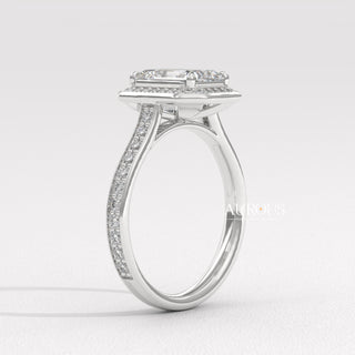 1.50CT Emerald Cut Halo Pave Setting Moissanite Engagement Ring