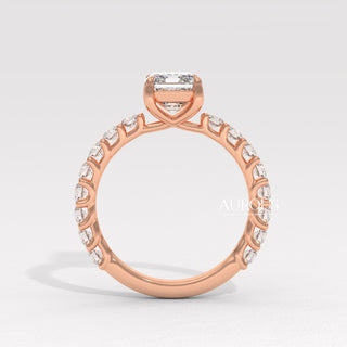 2.0CT Emerald Cut Diamond Pave Setting Moissanite Engagement Ring