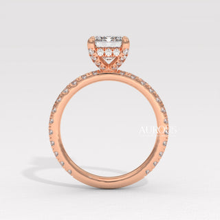 2.0CT Emerald Cut Diamond Pave Setting Moissanite Engagement Ring